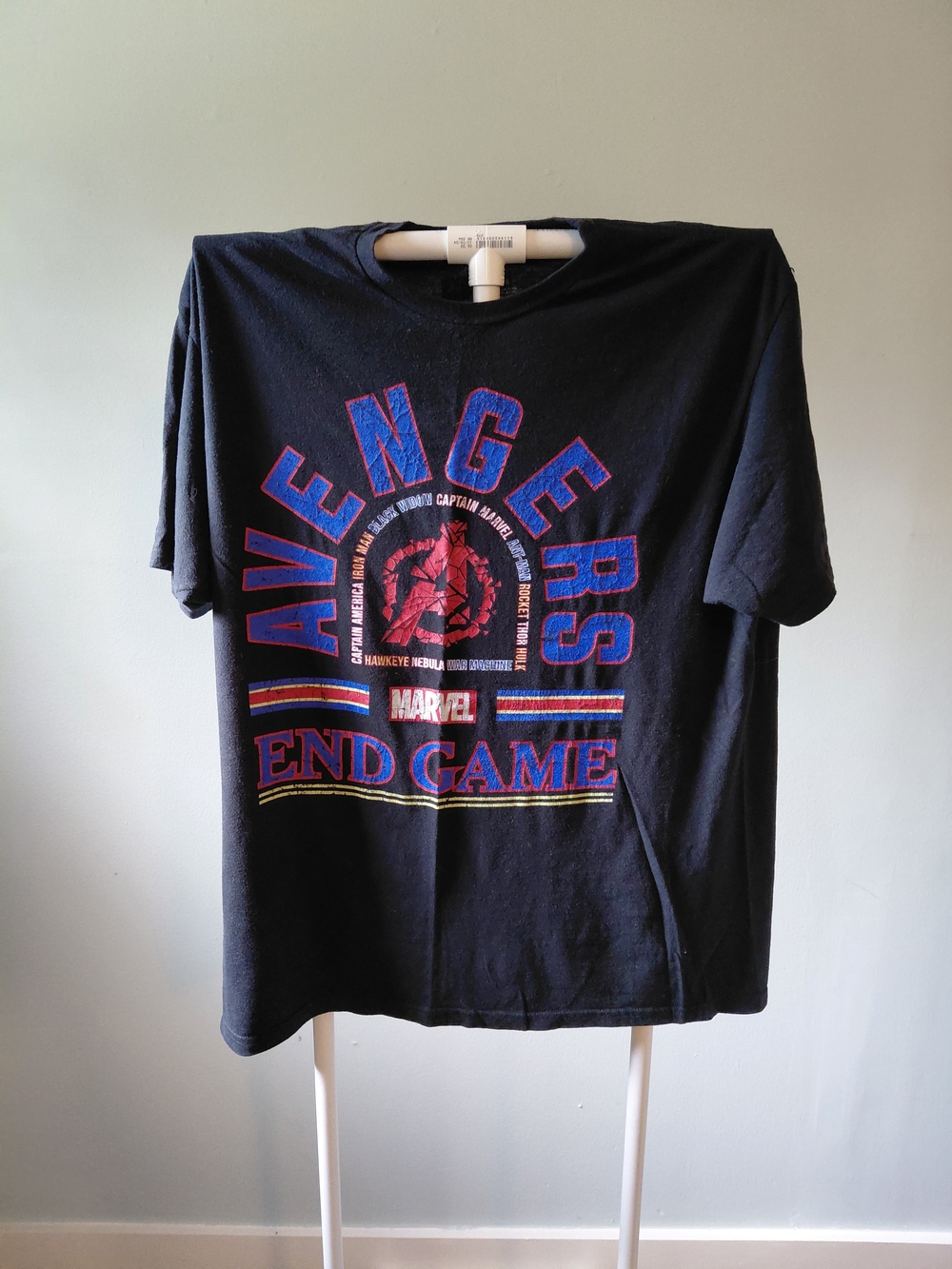 Marvel Black Avengers Endgame Short Sleeve Tee with Red and Blue Graphics